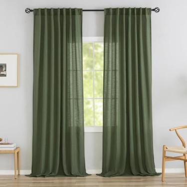 Imagem de Cortinas DONREN, verde oliva, linho, 244 cm de comprimento, conjunto d