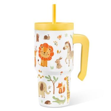 Imagem de Copo SANDJEST Jungle Animal 600 ml com alça e tampa de palha