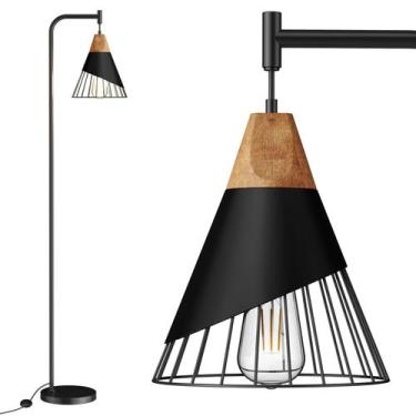 Imagem de Luminária de chão Alrryo 170 cm Wood Black Metal 2700K Bulb