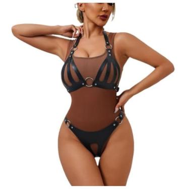 Imagem de Conjunto Sutiã E Calcinha De Bondage Em Couro Lingerie Erótica Ajustável para Amarração SA052