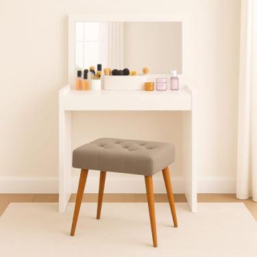 Imagem de Penteadeira Mesa De Maquiagem com Espelho Bancada Quarto + Banqueta Ingrid Branco Off