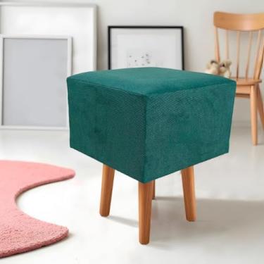 Imagem de Banquetas Quadrada Modelo Pé Removível Tecido de Sued Escrivaninha Puff Banquinho(Pé Rustico Verde)