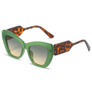 Imagem de Óculos de sol femininos luxuosos com estampa de leopardo retrô, gradiente, estilo olho de gato, armação moderna, casual, masculino, proteção UV400 (leopardo verde)