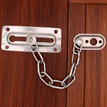 Imagem de 1 conjunto de cadeias deslizantes de porta de segurança sem perfuradores de aço inoxidável cadeados de porta anti-roubo, 21,5 x 2,4 cm
