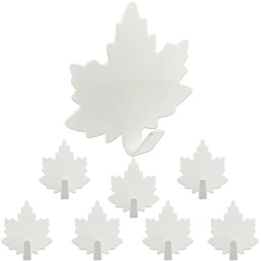 Imagem de QEBMUYU Ganchos de parede de folhas de bordo, pacote com 8 ganchos adesivos resistentes, lindas decorações de parede, gancho de aço inoxidável para pendurar chaves, bolsas, chapéus, toalhas, roupas