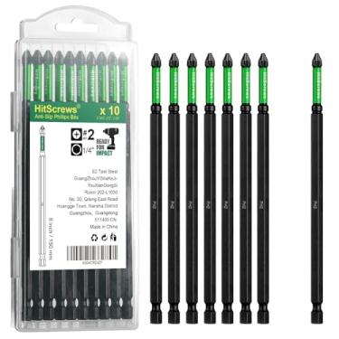 Imagem de Hitscrews Pontas Phillips antiderrapantes extra longas de 15 cm #2, nova aderência micro-deslizante gravada a laser, S2 Steel PH2 Brocas de chave de fenda magnéticas para reparos e montagem