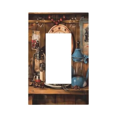 Imagem de DWBGUO Capas de tomada decorativas com grãos de café vintage design de placa de madeira retrô 1 gangue balancim capas de interruptor de luz decora único dispositivo GFCI placa frontal para decoração