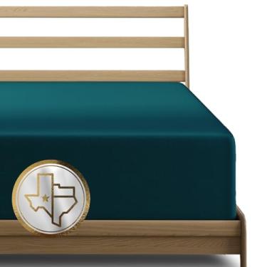 Imagem de TEXAS LINEN CO. Lençol com elástico California King de algodão egípcio premium apenas – lençol com elástico extra profundo de 55,88 cm (azul-petróleo), lençol de baixo de qualidade de hotel de luxo