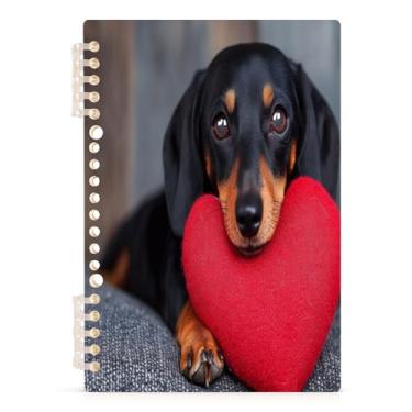 Imagem de Burbuja Caderno de coração de cachorro dos namorados, papel pautado universitário A5 com 60 folhas, fichário para diário, trabalho, escritório, 1 pacote