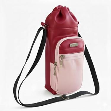 Imagem de Bolsa Térmica (VINHO COM ROSA) GALANTE para Garrafa de 750 ML em Couro Sintético - Coleção Cores VERÃO 2026