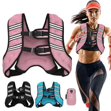 Imagem de Colete de peso para homens e mulheres, colete de peso corporal ajustável de 11 kg, faixa refletiva para treinamento, corrida, caminhada, preto (rosa, 11,3 kg)