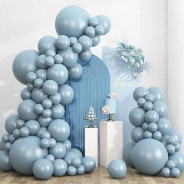 Imagem de RUBFAC 135 balões azuis empoeirados, balões de látex azul neblina diferentes tamanhos 46 46 45 cm para arco de guirlanda, aniversário, casamento, noivado, aniversário, chá de bebê, artigos de festa