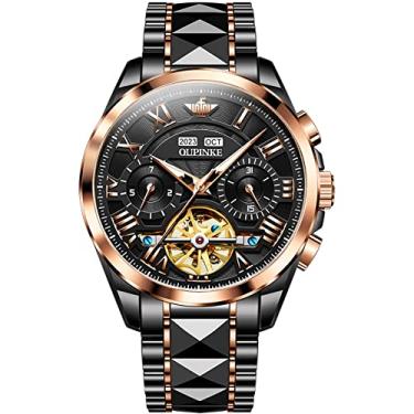 Imagem de OLEVS Relógio masculino automático, esqueleto, mecânico, luxuoso, à prova d'água, luminoso, tungstênio, Ouro rosa 3236