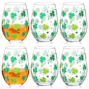 Imagem de Maxcheck Pacote com 6 taças de vinho sem haste de 510 g conjunto de taças de vinho tinto e branco copo transparente para casas e bares para presente de festa (trevo)