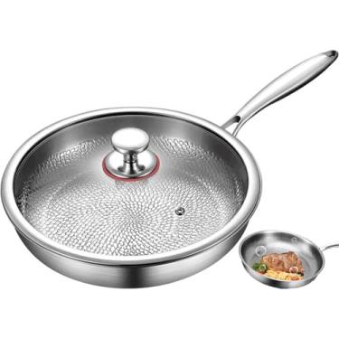 Imagem de CADWON Formas de titânio para cozinhar antiaderentes com tampa, panela martelada de titânio Pro, compatível com todos os cooktops, aquecimento rápido e uniforme, fácil de limpar (20 cm, 1 peça)