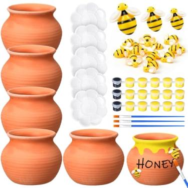 Imagem de Blushtier 5 conjuntos de potes de mel de terracota de argila a granel chá de bebê de abelha decoração de mesa de festa de aniversário DIY pote de mel atividade chá de bebê lembrancinhas de festa de