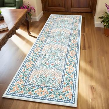 Imagem de GarveeHome Tapete floral 2x6 Runner Antiderrapante Boho Tapete de Banheiro, Macio Pequeno Lavável Tapete de Porta Interior Tapetes Botânicos para Cozinha Corredor, Verde