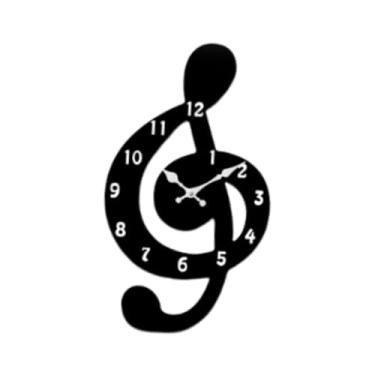 Imagem de Generic Relógio de parede com notas musicais, relógio de parede para pendurar na sala de estar ou quarto infantil, M
