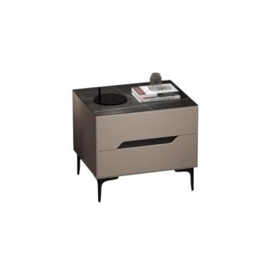 Imagem de Mesa de cabeceira de couro de ardósia de madeira maciça mesa de cabeceira simples minimalista quarto mesa de cabeceira pequena