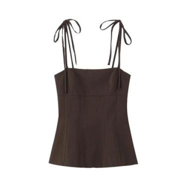 Imagem de Camisola Marrom Sem Costas Com Laço E Zíper Lateral Para Mulheres, Alç