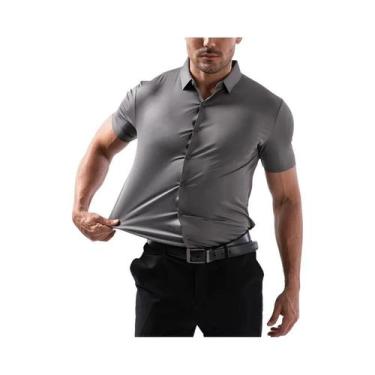 Imagem de Camisas De Negócios Masculinas Pretas De Verão Com Manga Curta, Botão,
