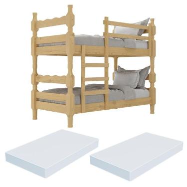 Imagem de Beliche Madeira Maciça - Vira 2 Camas - Com Colchões Inclusos Porto Multimóveis VCR4159 - Natural