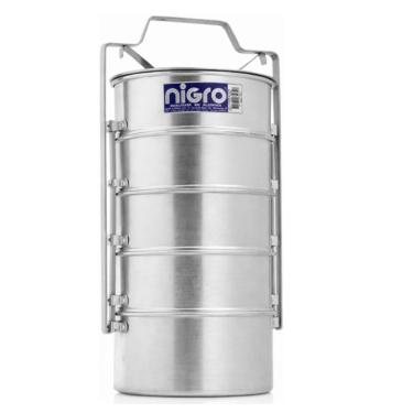 Imagem de Conjunto Marmitas Reforçada Operária Alumínio Fosca, 18 x 8 cm, 5 pratos, Nigro