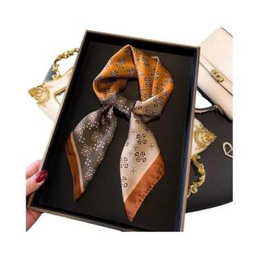 Imagem de Cachecol Feminino De Cetim Estampado Floral Com Poás De 70cm, Quente E