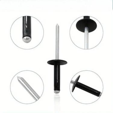 Imagem de Rebites Cegos Trifold De Alumínio Pintados De Preto Com Flange Grande 