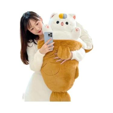 Imagem de Almofada De Pelúcia Kawaii 80x45cm Em Formato De Taiyaki, Gato, Coelho