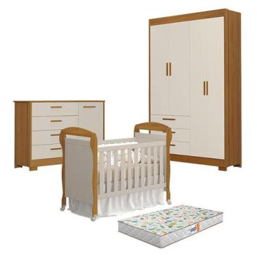 Imagem de Quarto de Bebê Zaki com Berço Americano Danny Areia Savana Acetinado c