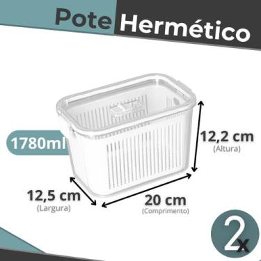 Imagem de Kit 2 Potes Herméticos Slim 1780ml C/ Tampa de Ventilação Cesto de Dre