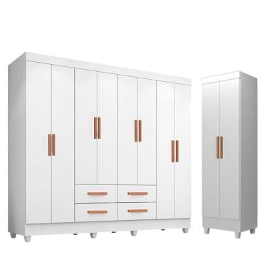 Imagem de Guarda Roupa Casal Porto 8 Portas e Armário Multiuso Lite Branco Brilho – Móveis Leão