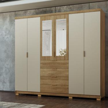 Imagem de Guarda Roupa Casal 6 Portas 4 Gavetas com Espelho Dubai Marrom/Cinza