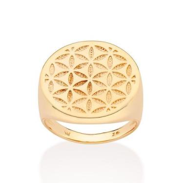 Imagem de Maxi Anel Rommanel Flor da Vida Folheado a Ouro 513395, 24, Dourado