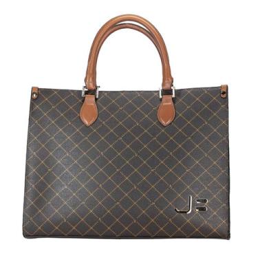 Imagem de Bolsa Feminina Jorge Bischoff Monograma Shopping Couro Legítimo, Marro