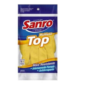 Imagem de Luva Látex Proteção Limpeza Multiuso Sanro Top Amarela G o par da Luva