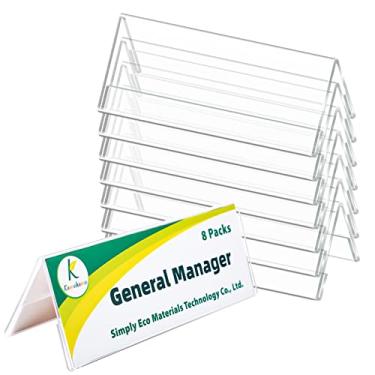 Imagem de Kamehame Placa de nome para mesa, pacote com 8, suportes de barraca de acrílico transparente com nome de escritório, 21,5 cm x 7,6 cm, suporte de exibição de placas de nome dupla face para conferência de negócios de treinamento de conferência loja de sala de aula