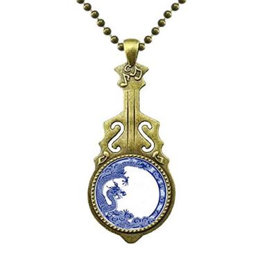 Imagem de DIYthinker Colar de dragão azul da cultura chinesa com pingente de música de guitarra antiga