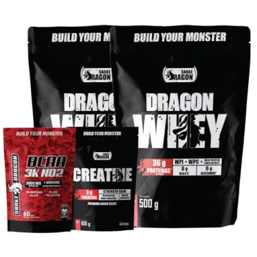 Imagem de Kit 2x Whey Protein Concentrado Isolado Ganho Muscular 500g + 1x BCAA 3000mg No2 60 Cápsulas + 1x Creatina Monohidratada Suplemento em Po 100g ((2x 500g), Baunilha do Tahiti)