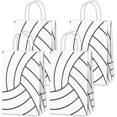 Imagem de 12 peças de sacos de presente de voleibol, lembrancinha de festa de vôlei, sacos de doces com alças tema de vôlei, saco de papel para festa esportiva para chá de bebê, decoração de festa de