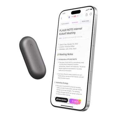 Imagem de Gravador de voz com IA, com PLAUD NotePin, controle de aplicativo, anotador com IA, transcrição e resumo com IA, 112 idiomas, 64 GB, gravador de áudio para aulas, reuniões, cinza cósmico