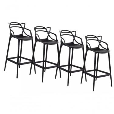 Imagem de Kit Com 4 Banqueta Alta Allegra Masters 100% Polipropileno Preta