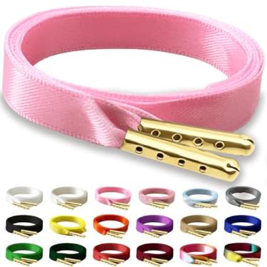 Imagem de RSAJHTRY Cadarços de sapato de fita de cetim, 2 pares de cadarços de seda planos de 10 mm de largura para tênis femininos, 04 Rosa, 31.5 inch (80CM)