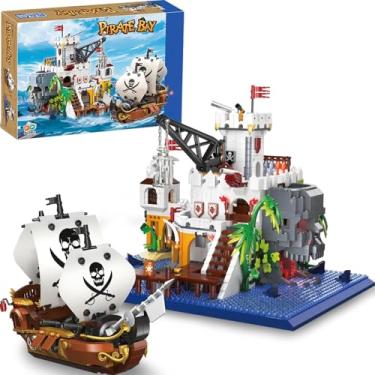Imagem de Blocos de Montar Construção de Navios Piratas - Blocos de Docas Pirate Bay, Brinquedos Educativos para Crianças