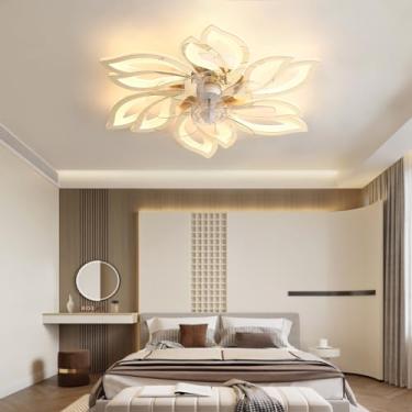Imagem de Ventiladores de teto com luzes, lâmpadas LED reguláveis para ventilador de teto com controle remoto e aplicativo Bluetooth, luz reversível de 6 velocidades do vento moderna e silenciosa para