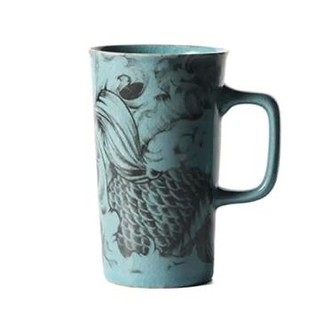 Imagem de Caneca de 500 ml, caneca de grande capacidade, padrão de personalidade, copo de bebida, cerâmico, café da manhã, copo de leite, caneca de café (cor: B)