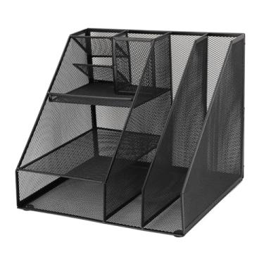Imagem de Garosa Organizador de Mesa de Malha de Metal, Rack de Armazenamento de Arquivo de Ferro Leve Com Suporte de Caneta para Escritório e Uso Doméstico