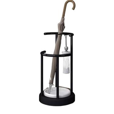 Imagem de Suporte de guarda-chuva de metal, suporte de guarda-chuva, prateleiras, com bandeja de gotejamento removível e 3 ganchos, rack de armazenamento de guarda-chuva para entrada, escritório, suporte de