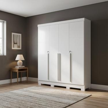 Imagem de Guarda Roupa Roupeiro De Casal 4 Portas 3 Gavetas Branco